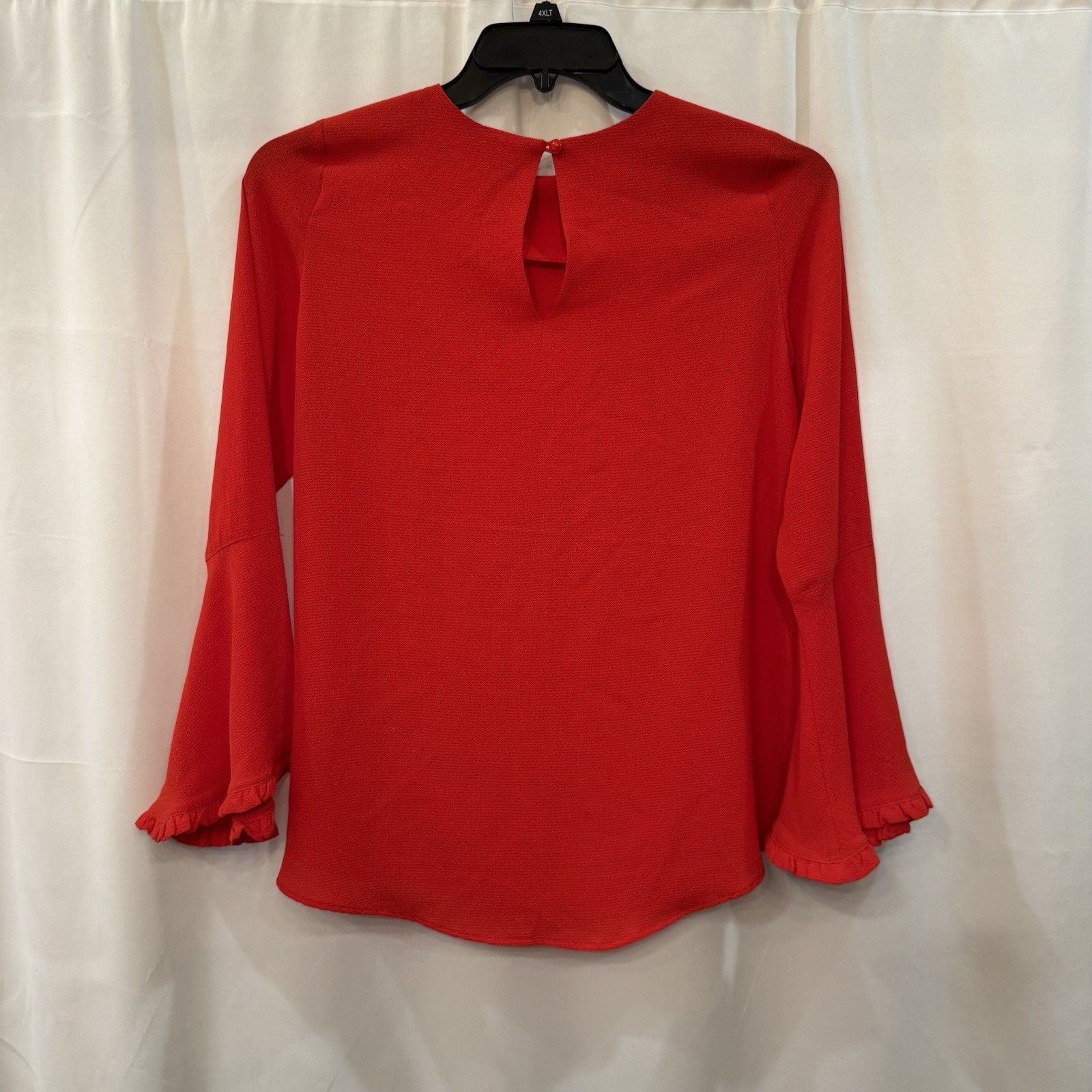 Neiman Marcus Red Solid Ruffle Bell Sleeve Round Neck Pullover Blouse Women's Xs — image 8 of 8